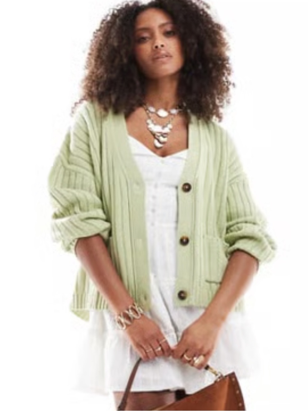 asos design chunky knit ribbed cardigan green sweater